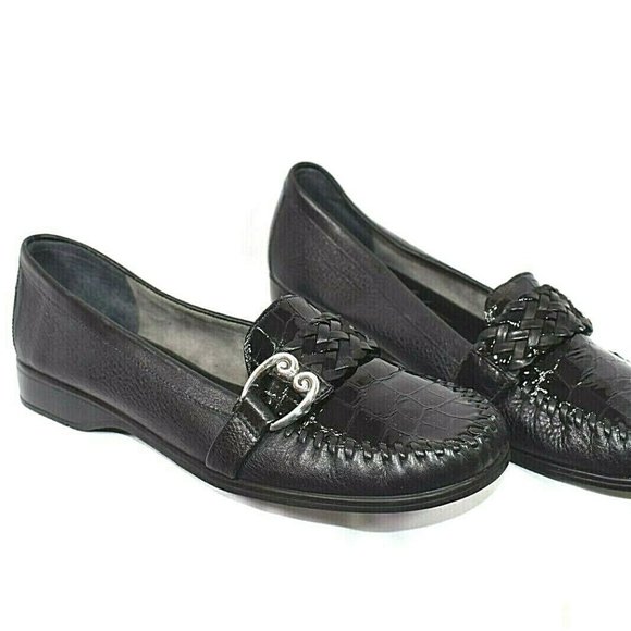 Brighton Shoes - Brighton Braided Black Leather LOAFERS Shoes EUC